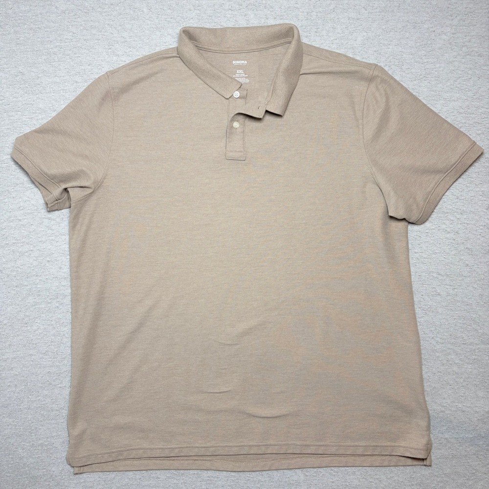 Sonoma Mens Polo Shirt XXL Tan Beige Short Sleeve Pique Cotton Blend Casual 1267